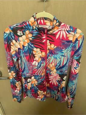 Tommy Bahama Golf & Tennis Tropical Floral Zip Jacket XS Pink Blue Resort